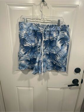 Talbots Blue and White Palm-Print Shorts